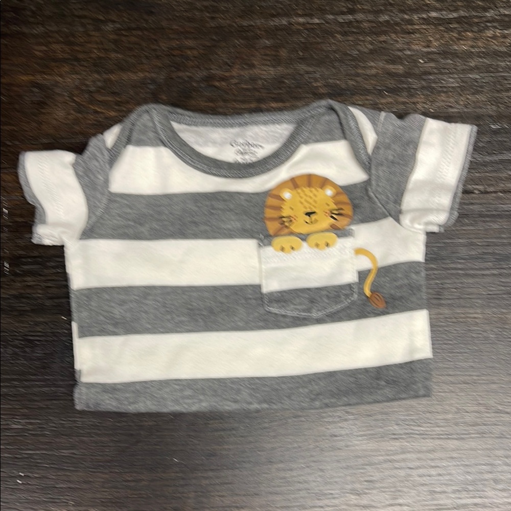 Gerber Gray and White Striped Tee with Lion Pocket